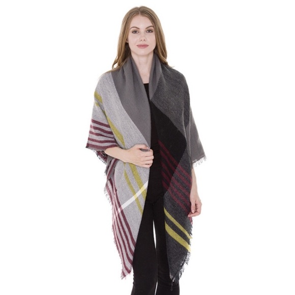 Nadia Rima Gray Multi Colored Plaid Blanket Scarf - Picture 2 of 3